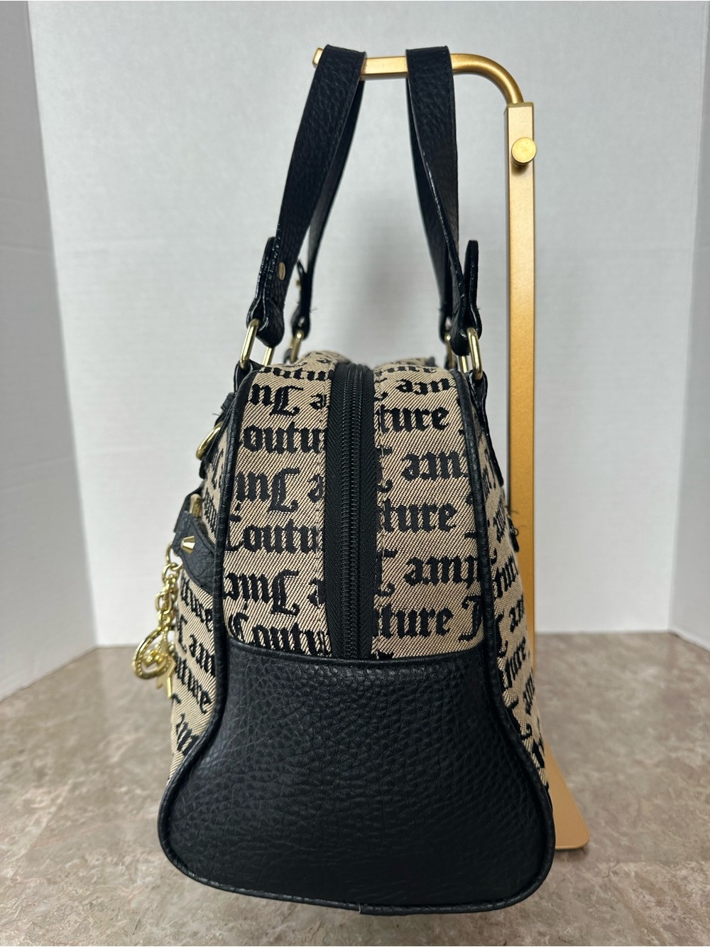 Juicy Couture Sweet Surrender Black Beige Satchel Monogram Dome Goth Hand Bag - Picture 6 of 13
